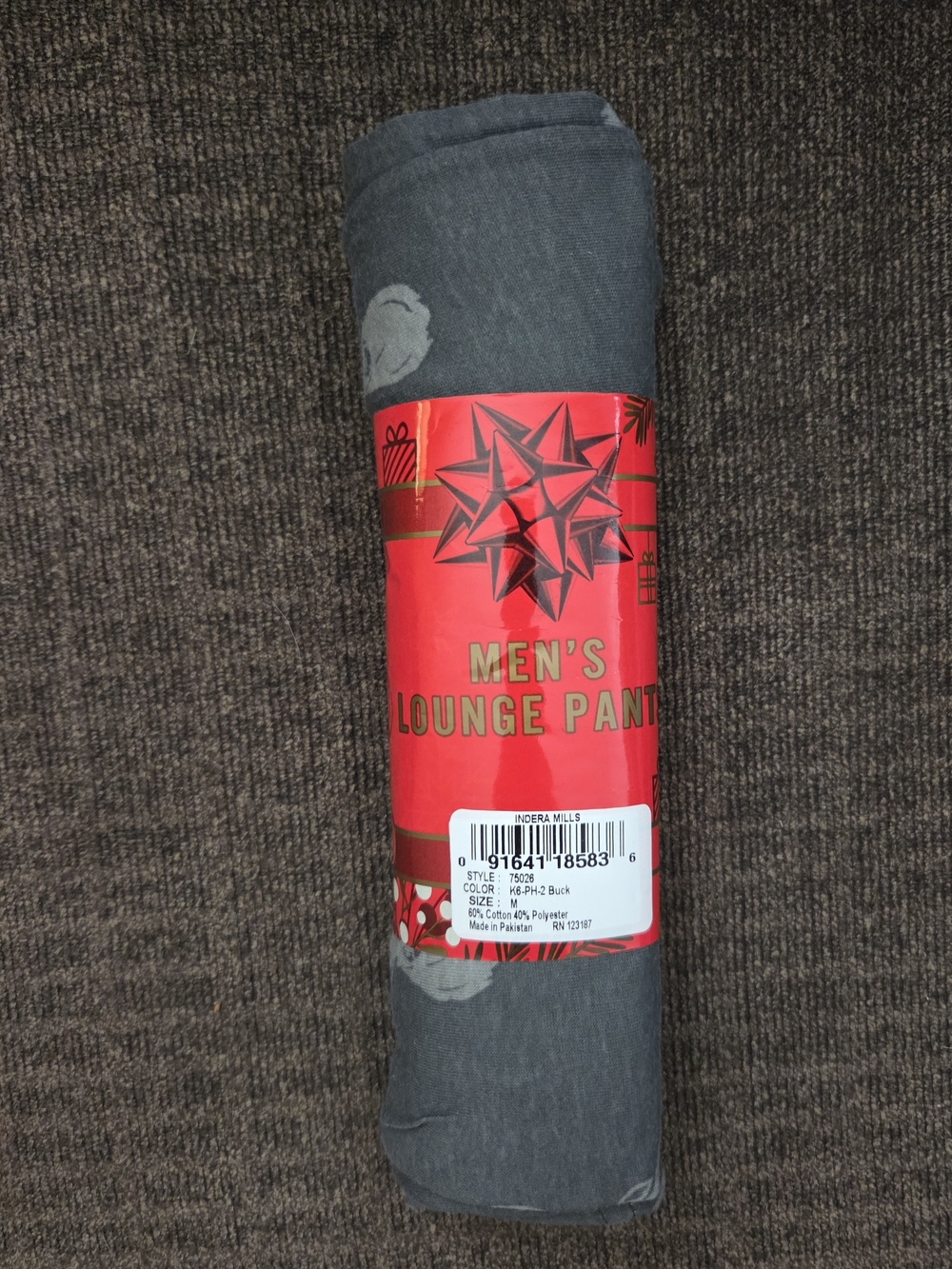 Men's Gray Lounge Pants - Deer Head Print Size M